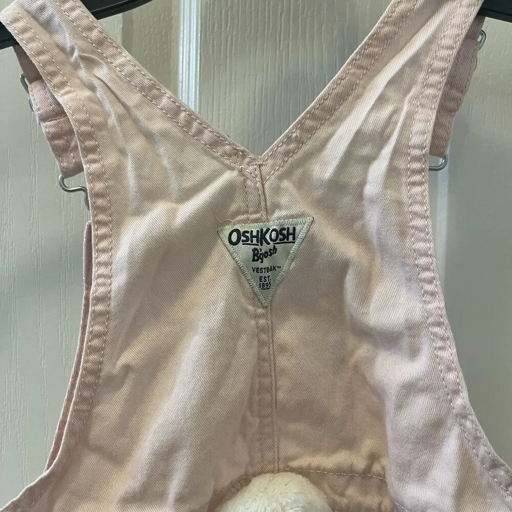Oshkosh B'gosh Pink Overall Dress Bunny Rabbit White Tulle Girls Size 5T